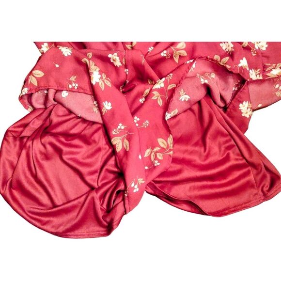 NWT Altar’d State Floral Romper, Long Sleeve Ruffle Detail, Cherry&Tan, Small - Picture 4 of 7